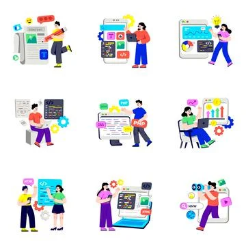Set of Development Flat Illustrations Ilustração Stock