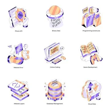 Set of Development Isometric Illustrations Stock Illustration
