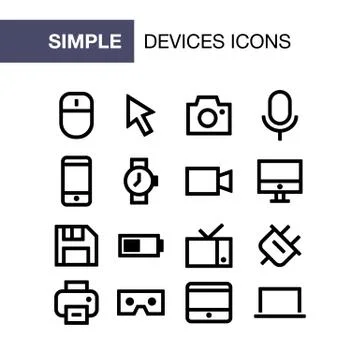 Set of device icons for simple flat style ui design Stock Illustration