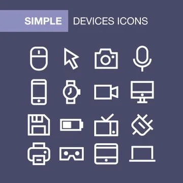 Set of device icons for simple flat style ui design Stock Illustration