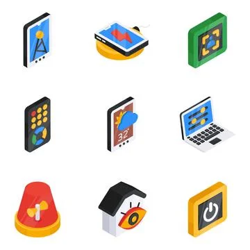 Set of Devices and Gadgets Flat Isometric Icons Stock Illustration