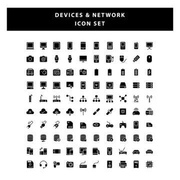Set of Devices and Network icon with glyph style design vector Illustrazione stock