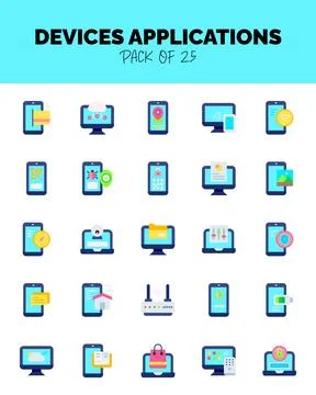 Set of Devices Applications flat icons for logo &amp; web. Vector illustration Stock Illustration