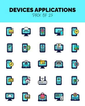 Set of Devices Applications Lineal Color icons for logo &amp; web. Vector illus.. Stock Illustration