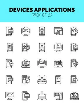 Set of Devices Applications Lineal Cut icons for logo &amp; web. Vector illustr.. Stock Illustration
