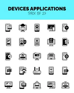 Set of Devices Applications Lineal Fill Icons for logo &amp; web. Vector illust.. Stock Illustration