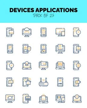 Set of Devices Applications Two Color icons for logo &amp; web. Vector illustrati Stock Illustration