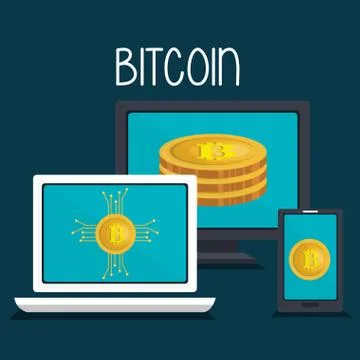 Set devices electronics with bitcoins Stock Illustration