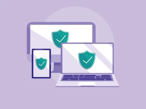 Set devices electronics with shields Stock Illustration