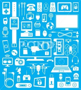 Set of devices icons and communication. Stock Illustration