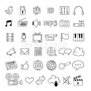 Set of devices icons and communication. Stock Illustration