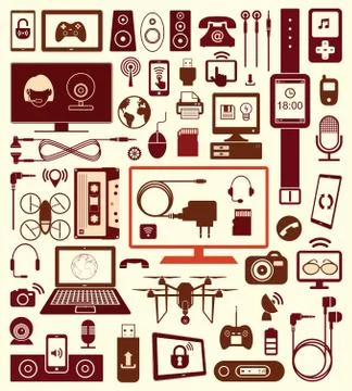 Set of  devices icons and communication. Stock Illustration