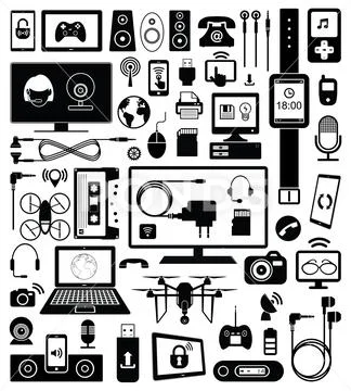 Set of devices icons and communication. Stock Illustration