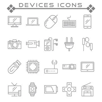 Set of Devices Related Vector Line Icons. Stock Illustration