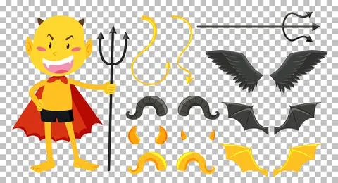 Set of devil and angel object decor Stock Illustration