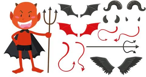 Set of devil and angel object decor 스톡 일러스트