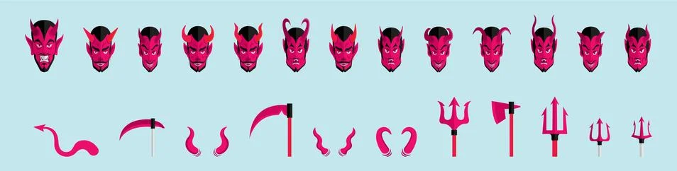 Set of devil cartoon icon design template with various models. Stock Illustration