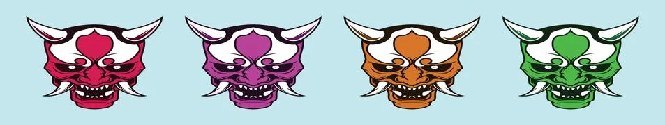 Set of devil cartoon icon design template with various models. Stock Illustration