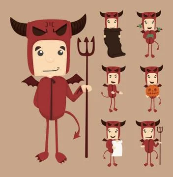 Set of devil characters poses Stock Illustration
