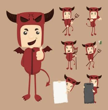 Set of devil characters poses Stock Illustration