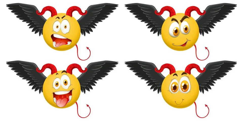 Set of devil emoticon with facial expression Stock Illustration