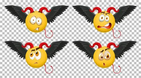 Set of devil emoticon with facial expression Stock Illustration