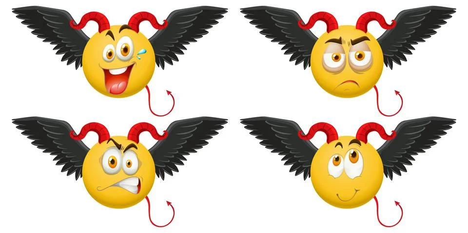 Set of devil emoticon with facial expression Stock Illustration