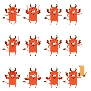 Set of devil flat icons Stock Illustration