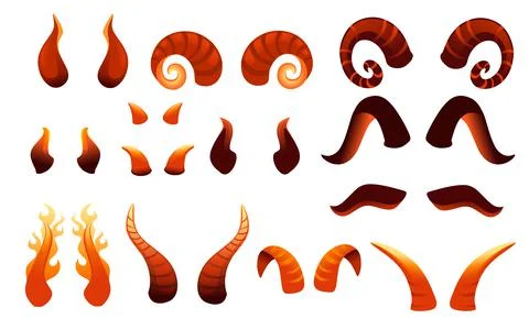 Set of devil horns collection of red different shapes satan's horns carnival  Stock Illustration