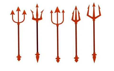 Set of devil trident collection of red different shapes satan's trident carni Stock Illustration