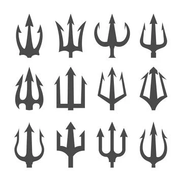 Set of devil tridents collection of satan staff trident, pitchfork, vector Stock Illustration