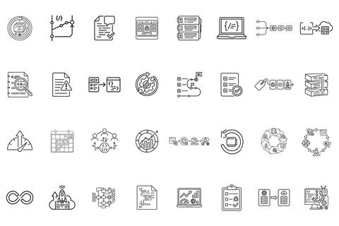 Set of devops and software development line icons 스톡 일러스트