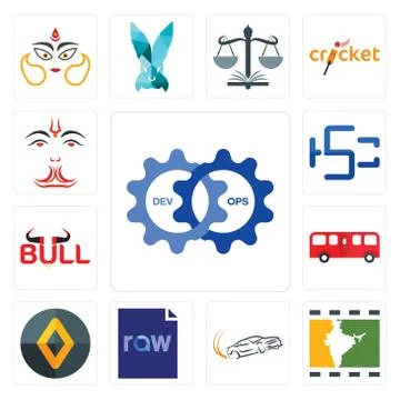 Set of devops, bollywood, drift, raw file, renault, bus, bull, hsc, anjaneya  Free Stock Illustration