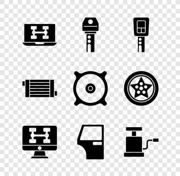 Set Diagnostics condition of car, Car key with remote, door, air pump, radi.. 스톡 일러스트