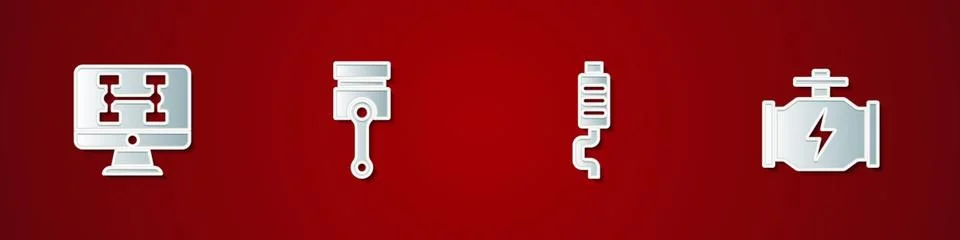 Set Diagnostics condition of car, Engine piston, Car muffler and Check engine Illustrazione stock