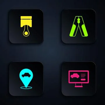 Set Diagnostics condition of car, Engine piston, Location with service and Car Illustrazione stock