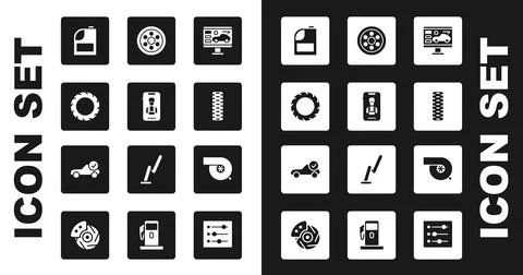 Set Diagnostics condition of car, Online services, Car tire wheel, Canister for Ilustración de archivo