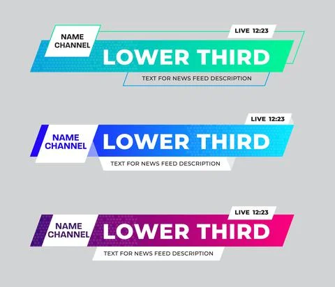 Set of diagonal colored lower thirds for news headlines and credits. Stock Illustration