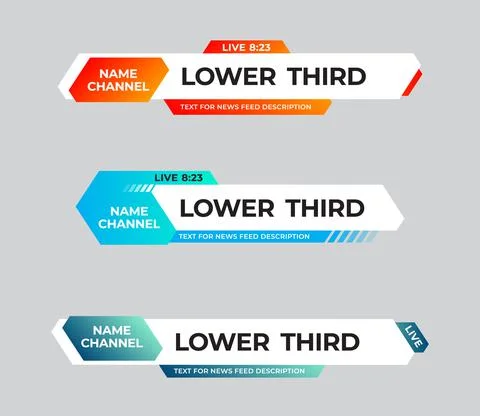 Set of diagonal colored lower thirds for news headlines and credits. Stock Illustration
