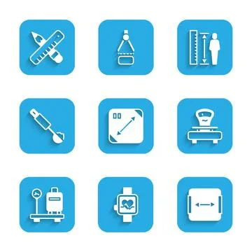 Set Diagonal measuring, Smart watch, Area measurement, Scales, with suitcase 스톡 일러스트