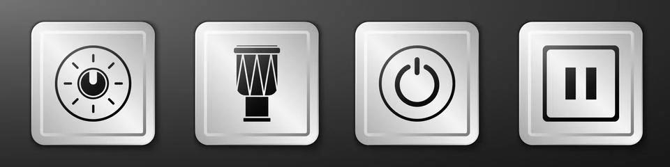 Set Dial knob level technology settings, Drum, Power button and Pause button Stock Illustration