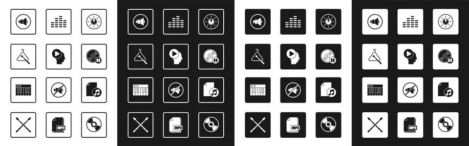 Set Dial knob level technology settings, Head people with play button, Triangle Stock Illustration