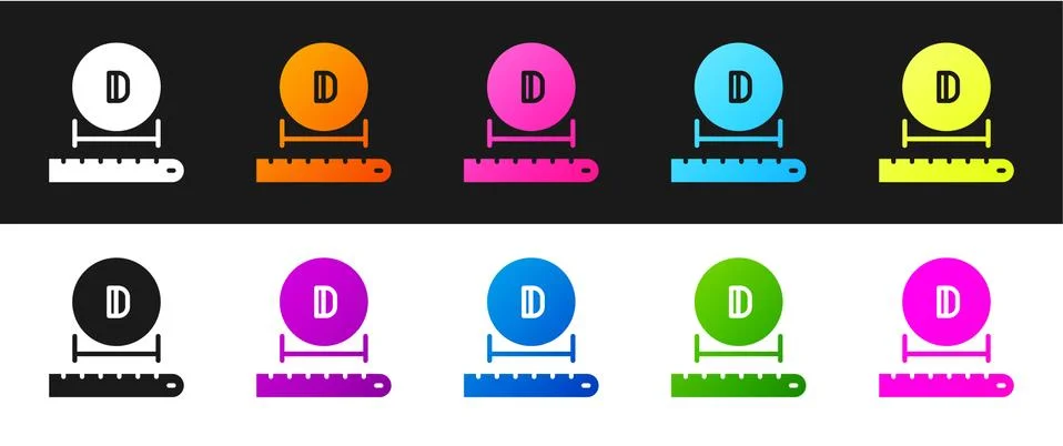 Set Diameter icon isolated on black and white background. Vector Stock Illustration