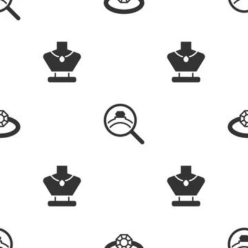 Set Diamond engagement ring, and Necklace mannequin on seamless pattern. Vector Stock Illustration