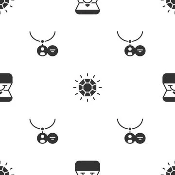 Set Diamond engagement ring in box, and Locket necklace on seamless pattern Stock Illustration