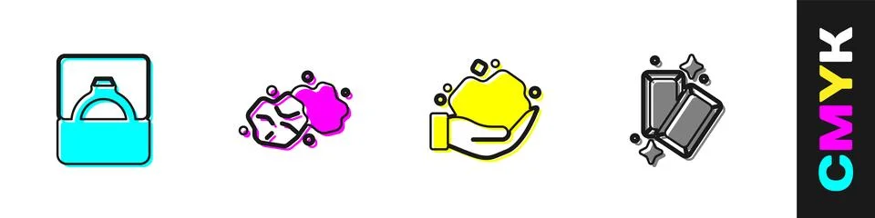 Set Diamond engagement ring in box, Gold nugget, and bars icon. Vector Stock Illustration