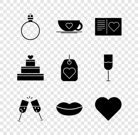 Set Diamond engagement ring, Coffee cup and heart, Valentines day flyer with Stock Illustration