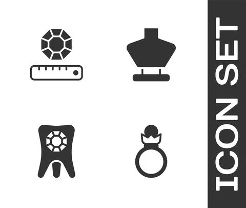 Set Diamond engagement ring, Gem stone, Tooth with diamond and Necklace Stock Illustration