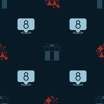 Set Diamond, Gift box and heart and 8 March on seamless pattern. Vector Illustrazione stock