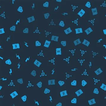 Set Diamond, Isometric cube, SD card and Lightning bolt on seamless pattern.  Illustrazione stock